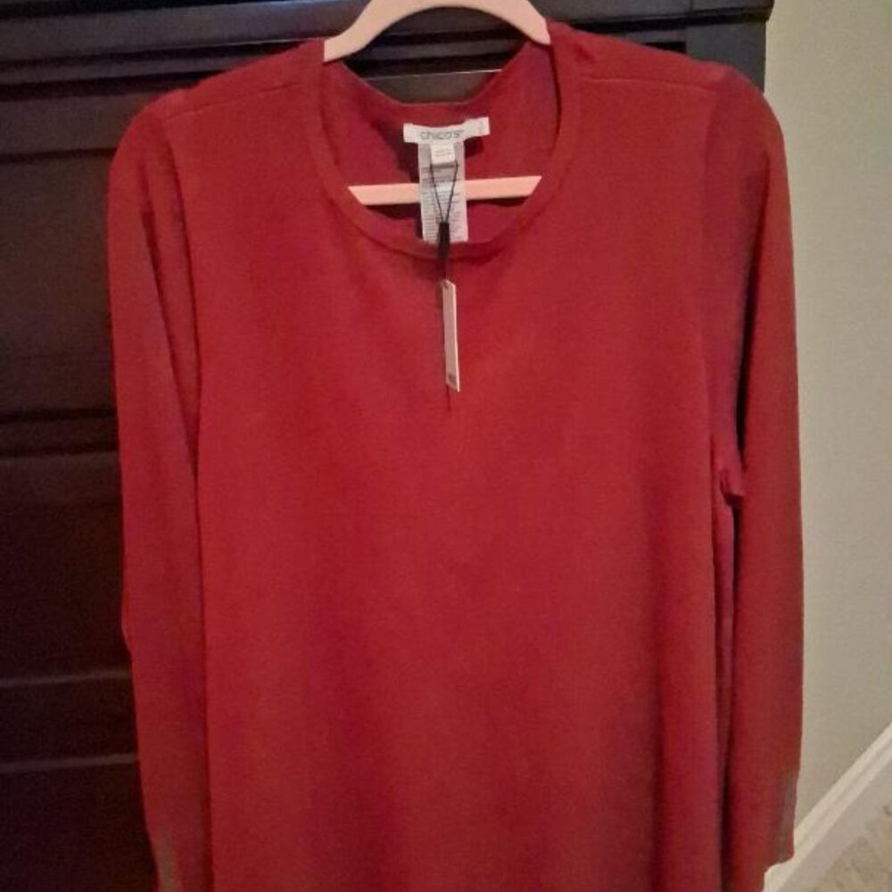Chico's NEW red long sleeve sweater w/ embellishments at sleeves Sz Chico's 3/XL